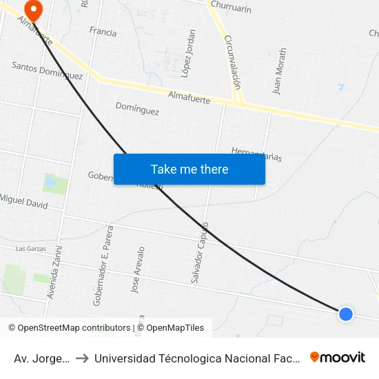Av. Jorge Newbery to Universidad Técnologica Nacional Facultad Regional Paraná (Utn Frp) map