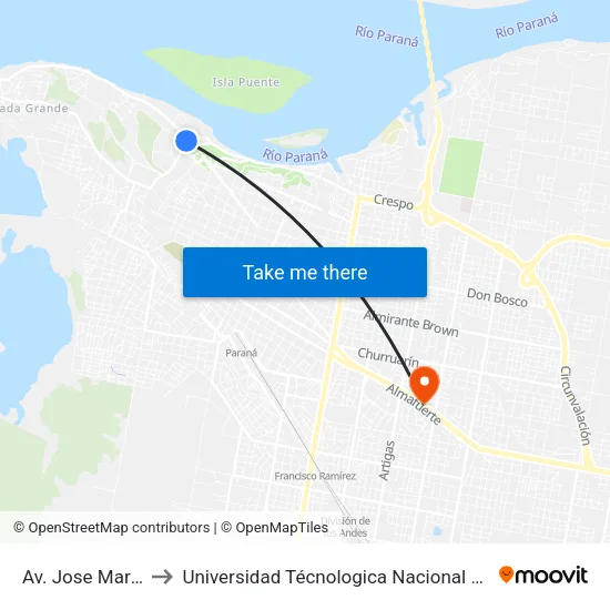 Av. Jose Maria Estrada S/N to Universidad Técnologica Nacional Facultad Regional Paraná (Utn Frp) map