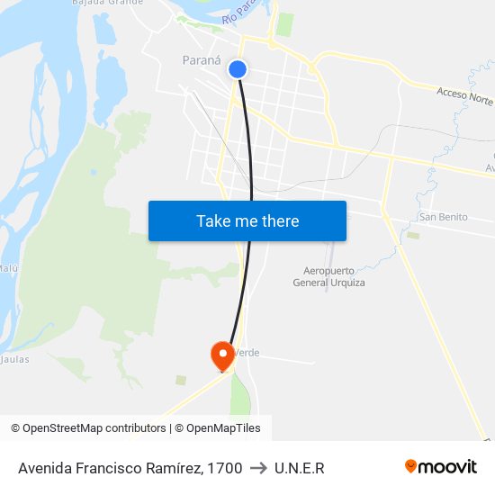 Avenida Francisco Ramírez, 1700 to U.N.E.R map