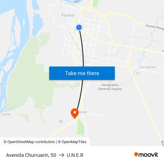 Avenida Churruarín, 50 to U.N.E.R map