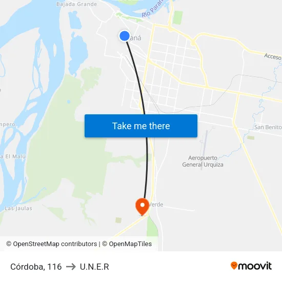 Córdoba, 116 to U.N.E.R map