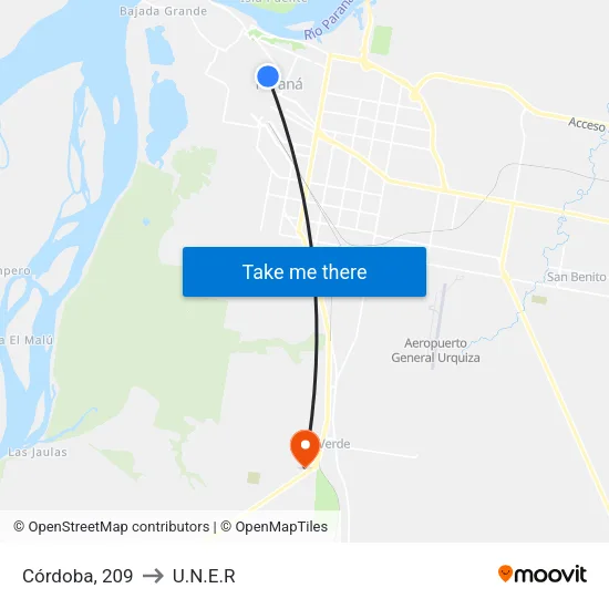 Córdoba, 209 to U.N.E.R map