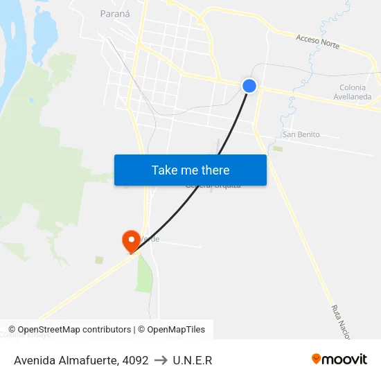 Avenida Almafuerte, 4092 to U.N.E.R map