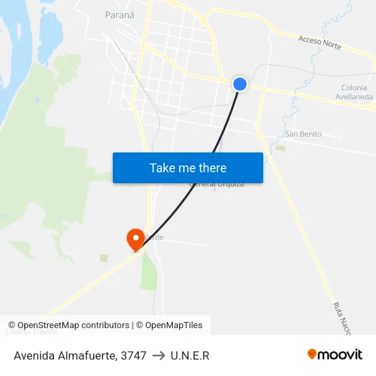 Avenida Almafuerte, 3747 to U.N.E.R map