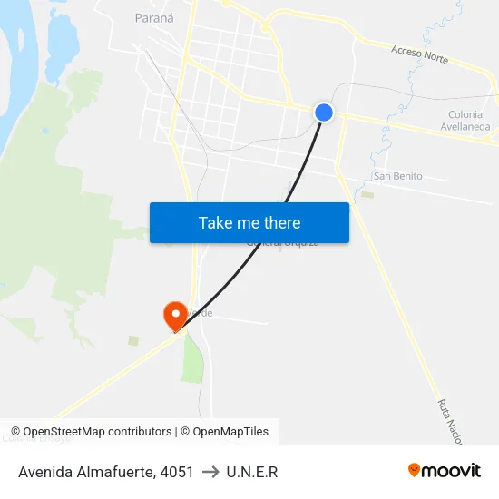 Avenida Almafuerte, 4051 to U.N.E.R map