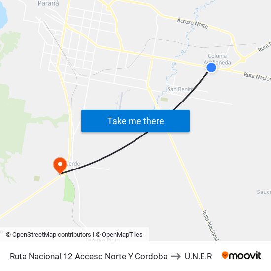 Ruta Nacional 12 Acceso Norte Y Cordoba to U.N.E.R map