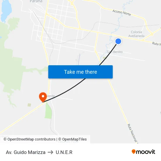 Av. Guido Marizza to U.N.E.R map