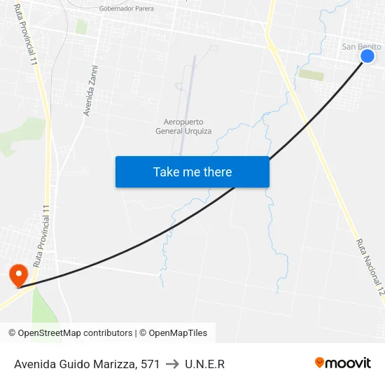 Avenida Guido Marizza, 571 to U.N.E.R map