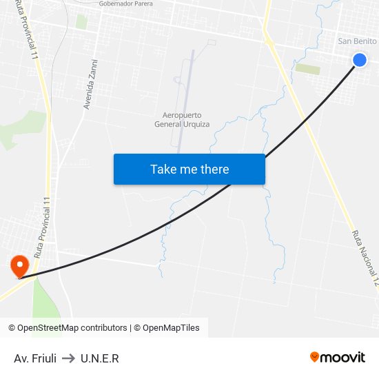 Av. Friuli to U.N.E.R map