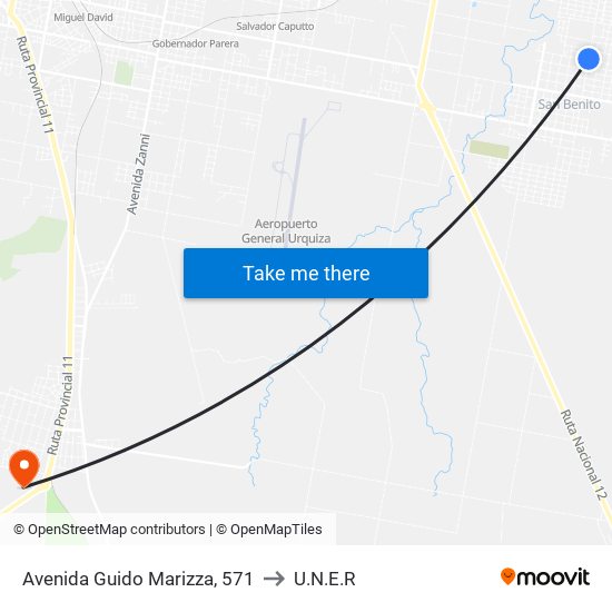 Avenida Guido Marizza, 571 to U.N.E.R map