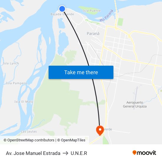 Av. Jose Manuel Estrada to U.N.E.R map