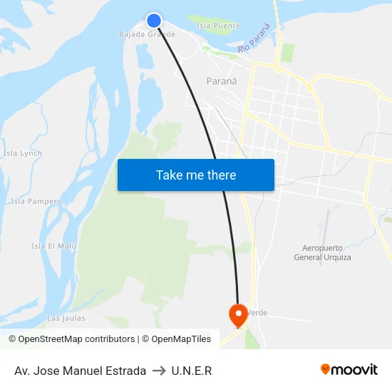 Av. Jose Manuel Estrada to U.N.E.R map