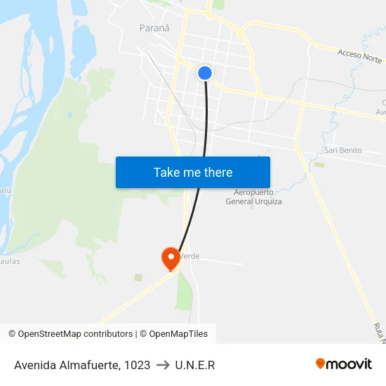 Avenida Almafuerte, 1023 to U.N.E.R map
