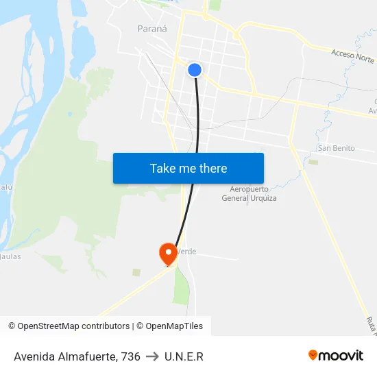 Avenida Almafuerte, 736 to U.N.E.R map