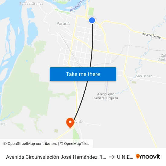 Avenida Circunvalación José Hernández, 1101 to U.N.E.R map