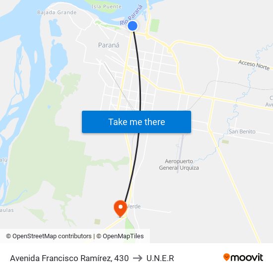 Avenida Francisco Ramírez, 430 to U.N.E.R map