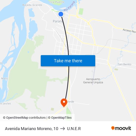 Avenida Mariano Moreno, 10 to U.N.E.R map