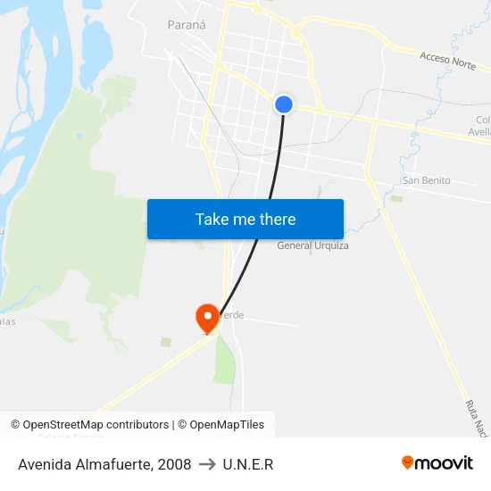Avenida Almafuerte, 2008 to U.N.E.R map