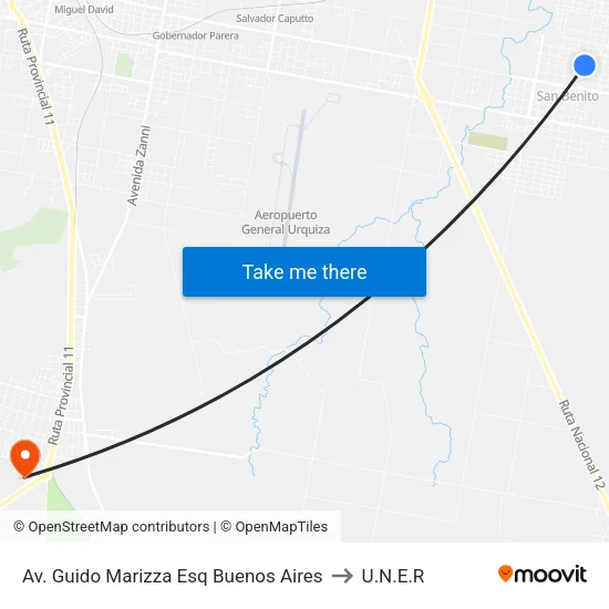 Av. Guido Marizza Esq Buenos Aires to U.N.E.R map