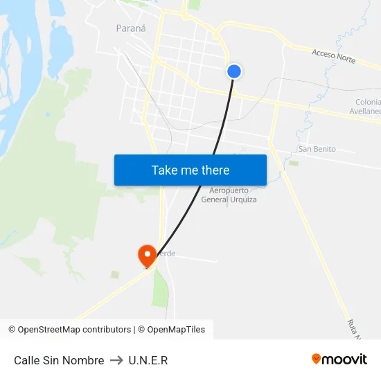 Calle Sin Nombre to U.N.E.R map