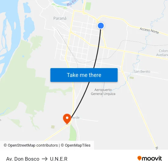 Av. Don Bosco to U.N.E.R map