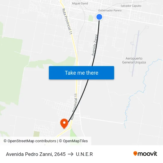 Avenida Pedro Zanni, 2645 to U.N.E.R map