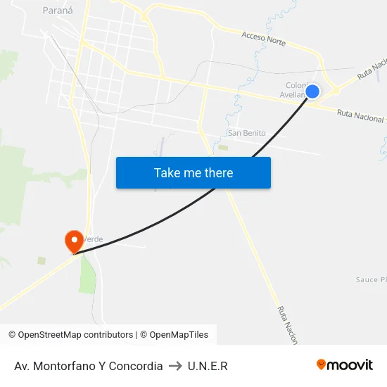 Av. Montorfano Y Concordia to U.N.E.R map