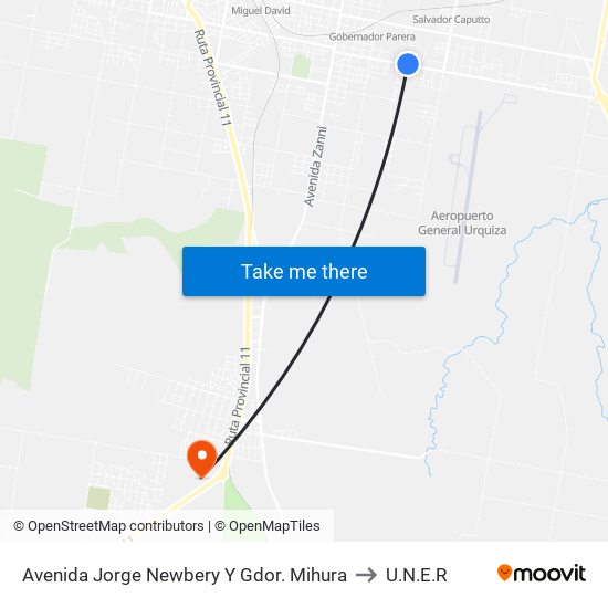 Avenida Jorge Newbery Y Gdor. Mihura to U.N.E.R map