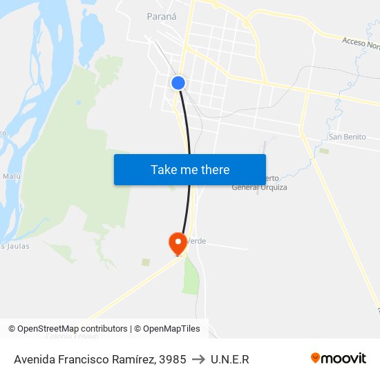 Avenida Francisco Ramírez, 3985 to U.N.E.R map