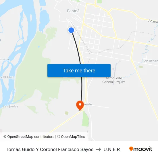 Tomás Guido Y Coronel Francisco Sayos to U.N.E.R map