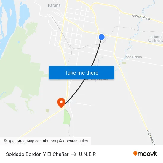 Soldado Bordón Y  El Chañar to U.N.E.R map