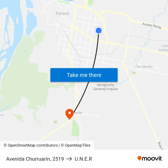 Avenida Churruarín, 2519 to U.N.E.R map