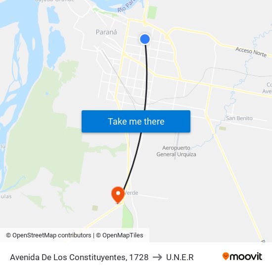 Avenida De Los Constituyentes, 1728 to U.N.E.R map