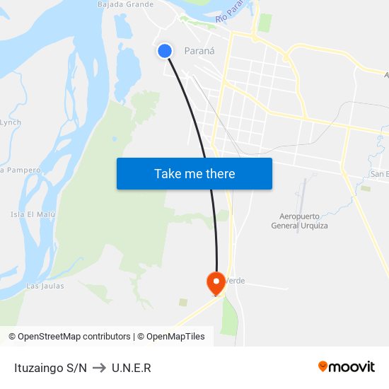 Ituzaingo S/N to U.N.E.R map