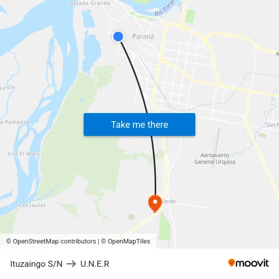 Ituzaingo S/N to U.N.E.R map