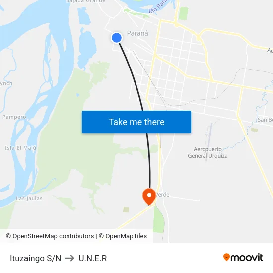 Ituzaingo S/N to U.N.E.R map