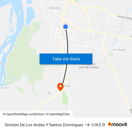 División De Los Andes Y Santos Domínguez to U.N.E.R map
