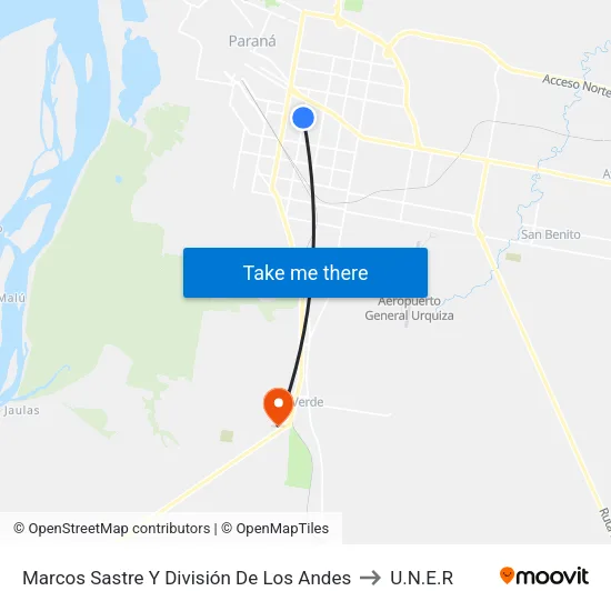 Marcos Sastre Y División De Los Andes to U.N.E.R map