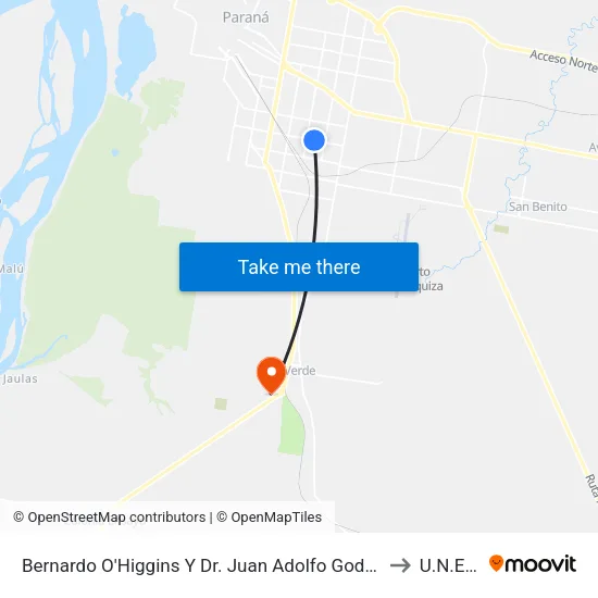 Bernardo O'Higgins Y Dr. Juan Adolfo Godoy to U.N.E.R map