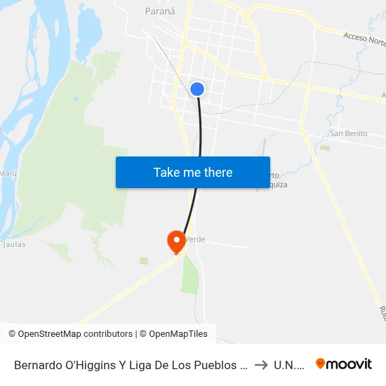 Bernardo O'Higgins Y Liga De Los Pueblos Libres to U.N.E.R map