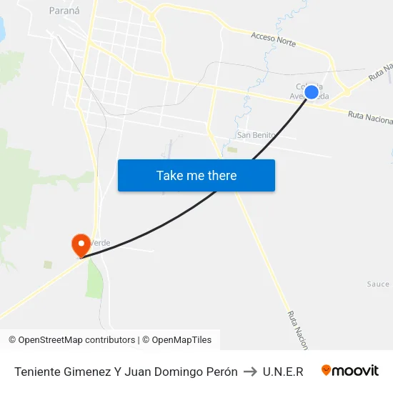 Teniente Gimenez Y Juan Domingo Perón to U.N.E.R map
