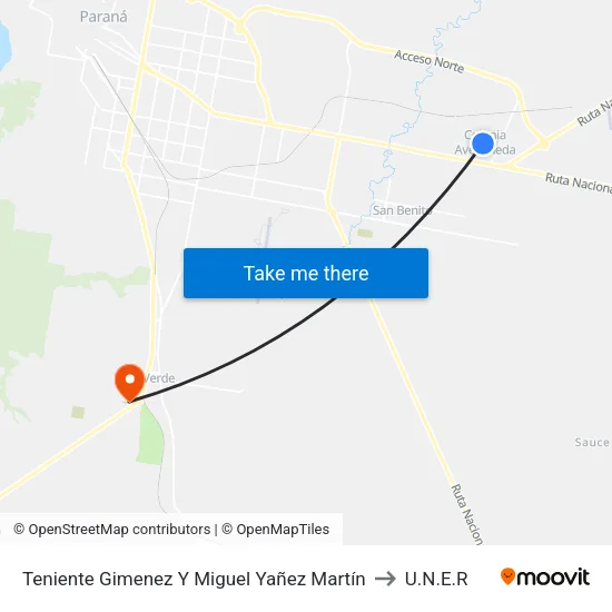Teniente Gimenez Y Miguel Yañez Martín to U.N.E.R map