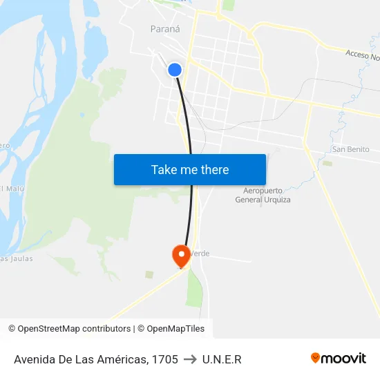 Avenida De Las Américas, 1705 to U.N.E.R map
