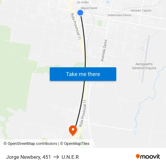 Jorge Newbery, 451 to U.N.E.R map