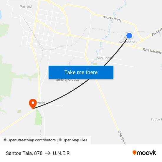 Santos Tala, 878 to U.N.E.R map