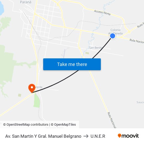 Av. San Martín Y Gral. Manuel Belgrano to U.N.E.R map