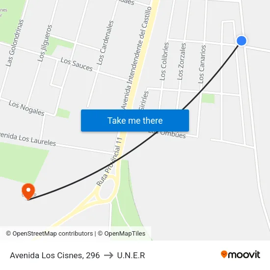 Avenida Los Cisnes, 296 to U.N.E.R map
