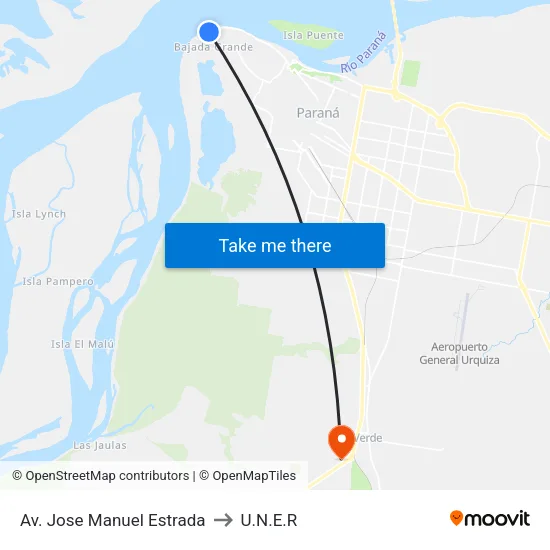 Av. Jose Manuel Estrada to U.N.E.R map