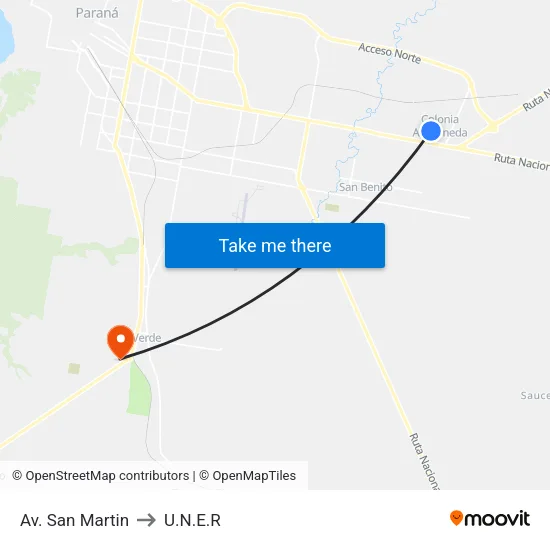 Av. San Martin to U.N.E.R map