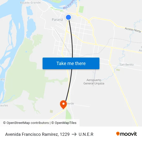 Avenida Francisco Ramírez, 1229 to U.N.E.R map